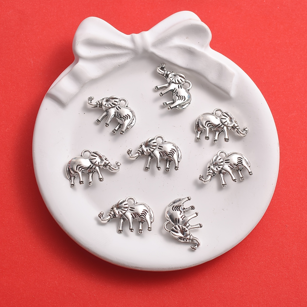 13pcs Elephant Relief Pendant Set, Distressed Finish